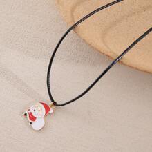 Christmas Series Enamel Pendant Necklace Snow Santa Claus Elk Charm Leather Rope Chain Adjustable Necklaces Jewelry Gift