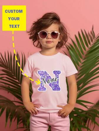 Tween Boy gepersonaliseerde letter- en naamprint ronde hals normaal kort mouw T-shirt