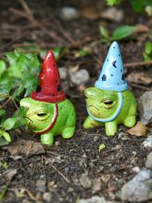 1 件带帽子的树脂青蛙圣诞装饰品，乡村田园花园露台微型装饰，可爱的动物雕像，适用于多肉植物，乡村风格庭院装饰