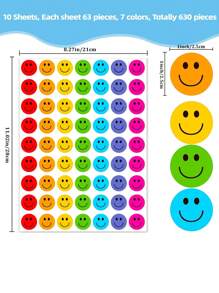 630pcs/10 lembar Stiker Wajah Bahagia, Stiker Hadiah Guru, Stiker Motivasi Mini Warna-warni, Stiker PVC Tahan Air Perlengkapan Sekolah Kembali ke Sekolah - MultiWarna - View 3