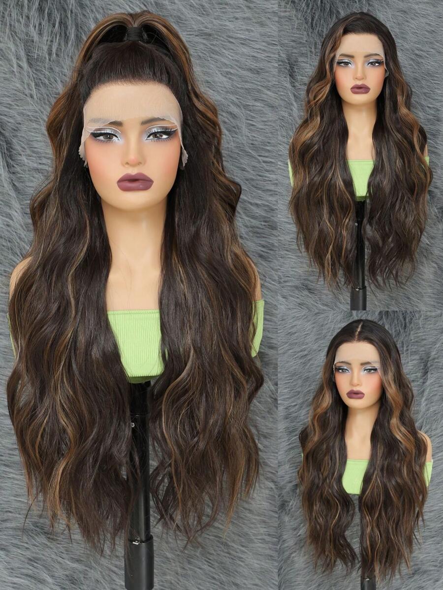 Synthetic Lace Front Wig 13*4*1 T Part Synthetic Lace Frontal Wig Pre-Plucked Long Wavy Hair Wigs For Women 28inch, Beginner Friendly Wigs Transparent Lace Front Body Wave Ombre Blonde Wigs