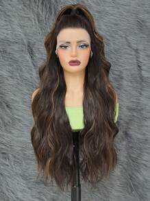 Synthetic Lace Front Wig 13*4*1 T Part Synthetic Lace Frontal Wig Pre-Plucked Long Wavy Hair Wigs For Women 28inch, Beginner Friendly Wigs Transparent Lace Front Body Wave Ombre Blonde Wigs