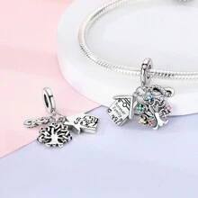 1 Pc Silver Color Sparkling Zirconia Infinite Life Tree Family Forever Sweet House Sister Mother And Daughter Pendant Charm Fit Original Bracelet Necklace Beads For Diy Jewelry Making Women Jewelry Gift For Mom Sister Best Friend ﻿