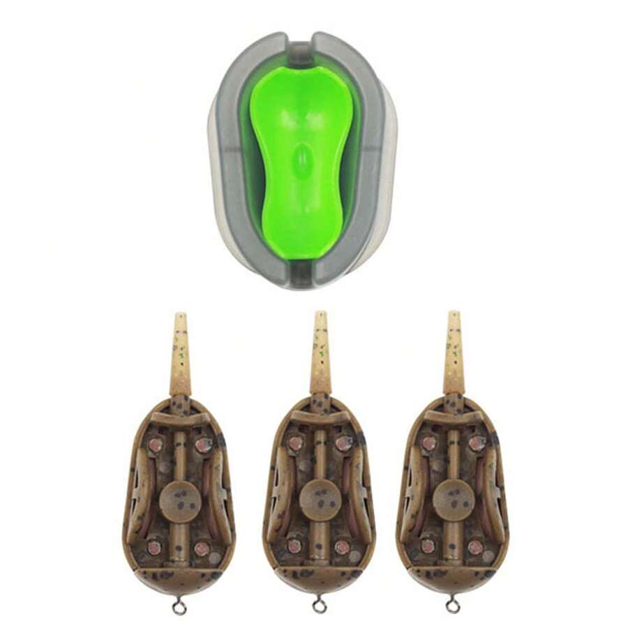 3-Piece Carp Fishing Inline Feeders - With Quick Release Mould & Weights - Green - View 1