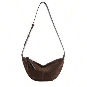 Fashion Crescent Bag For Women Men Adjustable Strap Shoulder Bag Suede Multi-Pocket Crossbody Bag Dumpling Bag For Work Travel