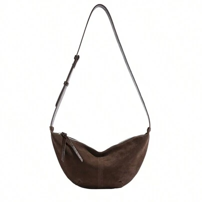 Fashion Crescent Bag For Women Men Adjustable Strap Shoulder Bag Suede Multi-Pocket Crossbody Bag Dumpling Bag For Work Travel