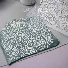 1 pièce Feuille de gabarit en stencil pour texture d'argile polymère. Modèle d'impression en relief pour création de boucles d'oreilles en argile. Motif floral de cachemire pour peinture de couleur, idéal pour la Saint-Valentin.