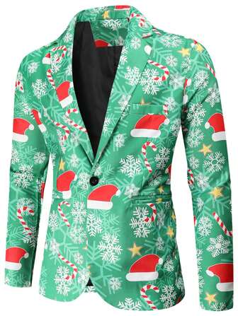 Christmas Digital Print Casual Blazer For Men