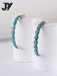 1 对复古夸张合金绿松石 C 形女式环形耳环 - C字 - 查看 13