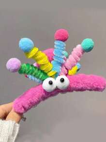 1 pieza Pinza de pelo con forma de pequeño monstruo pulpo esponjoso y de colores lindos para mujer, pinza de pelo divertida, accesorio de pelo apto para recogidos, uso diario y Halloween, ideal para otoño/invierno - Multicolor - Ver 10