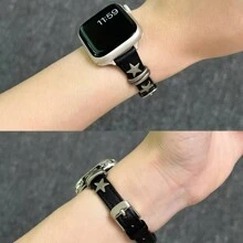 1条装饰性优雅星形超薄真皮表带，兼容系列，女士万圣节黑色吊坠，纤薄贴合，尺寸：38mm、40mm、41mm、42mm、44mm、45mm、46mm、49mm，兼容表带链系列Ultra S10 9/8/7/6/5/4/3/2/1 SE - 黑色 - 查看 5