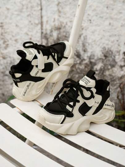 休闲老爹鞋系带运动鞋，适合男孩和女孩 - 温暖舒适的步行鞋，适合秋冬季