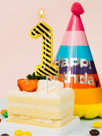 1 件 0-9 岁生日蜡烛套装，黄色和黑色条纹蛋糕装饰蜡烛，建筑生日派对用品，派对装饰品，圣诞节