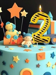 1 件 0-9 岁生日蜡烛套装，黄色和黑色条纹蛋糕装饰蜡烛，建筑生日派对用品，派对装饰品，圣诞节 - 彩色 - 查看 2