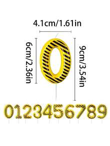 1 件 0-9 岁生日蜡烛套装，黄色和黑色条纹蛋糕装饰蜡烛，建筑生日派对用品，派对装饰品，圣诞节 - 彩色 - 查看 7