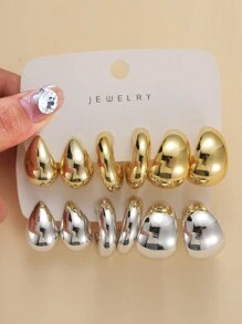 6pcs-12pcs/Set Large C-Shape Hoop Earrings With Teardrop Dangle Earrings For Women Daily Wear - Wide C-shaped Teardrop Earrings - View 2