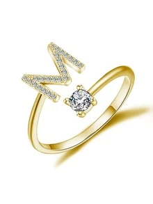 1pc Initials Letter A-Z Adjustable Ring For Women Sterling Silver Personalized Rings Fine Jewelry Birthday Gift