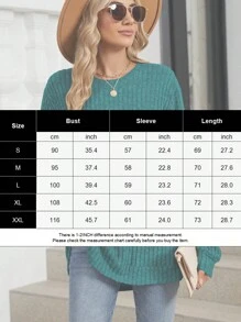 Women Long Sleeve Crewneck Sweatshirt Casual Ribbed Knit Loose Fit Shirts Tunic Tops Curved Hem Side Split Soft Pullover T-Shirts Blouses For Leggings Fall Fashion - màu xanh lá - Xem 7