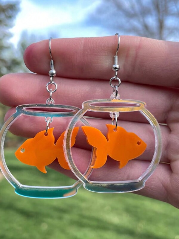 Pendientes colgantes de acuario de peces de colores | Joyas extravagantes | Pendientes únicos | Pendientes extravagantes