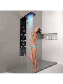 SHZICMY LED Rainfall Head Hand Shower Panel Tower System Bathrooms Waterfall Jets Faucet
