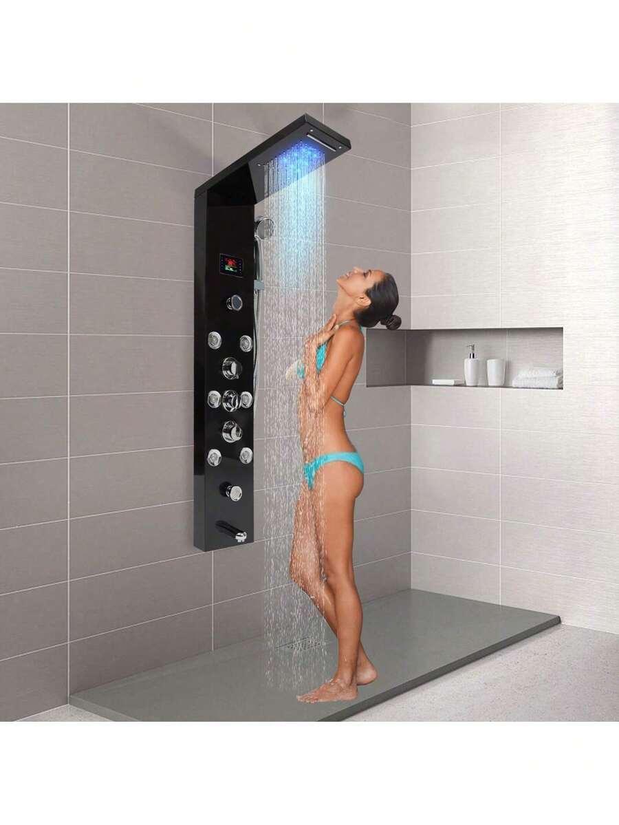 SHZICMY LED Rainfall Head Hand Shower Panel Tower System Bathrooms Waterfall Jets Faucet