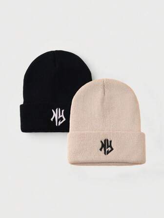 1개 또는 2개 남성용 3D 레터 자수 니트 비니, 가을 겨울 의상에 적합