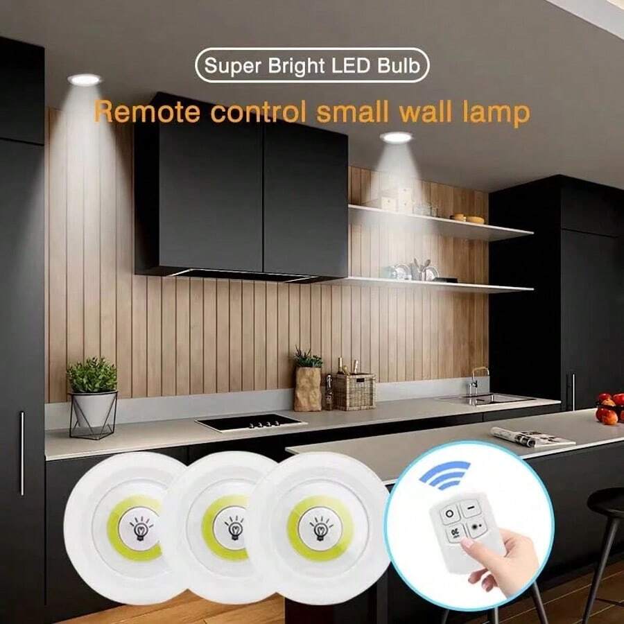 3PCS Dimmable LED Under Light With Remote Control Battery
