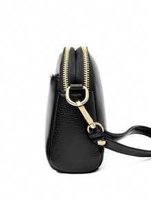 Túi đeo chéo in hình vải thiều cổ điển, túi đeo vai bằng da PU phong cách retro, túi xách/ví đa năng dành cho nữ. - màu đen - Xem 11