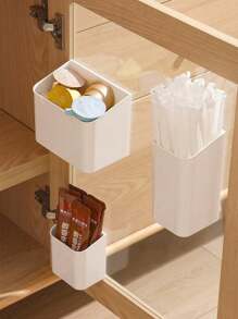 1pc Wall Mounted Storage Box, Makeup & Cosmetics Organizer, Disposable Cup & Straw Holder, Trash Bag Dispenser