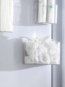 1pc Wall Mounted Storage Box, Makeup & Cosmetics Organizer, Disposable Cup & Straw Holder, Trash Bag Dispenser