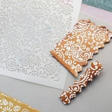 1 pièce Feuille de gabarit en stencil pour texture d'argile polymère. Modèle d'impression en relief pour création de boucles d'oreilles en argile. Motif floral de cachemire pour peinture de couleur, idéal pour la Saint-Valentin.
