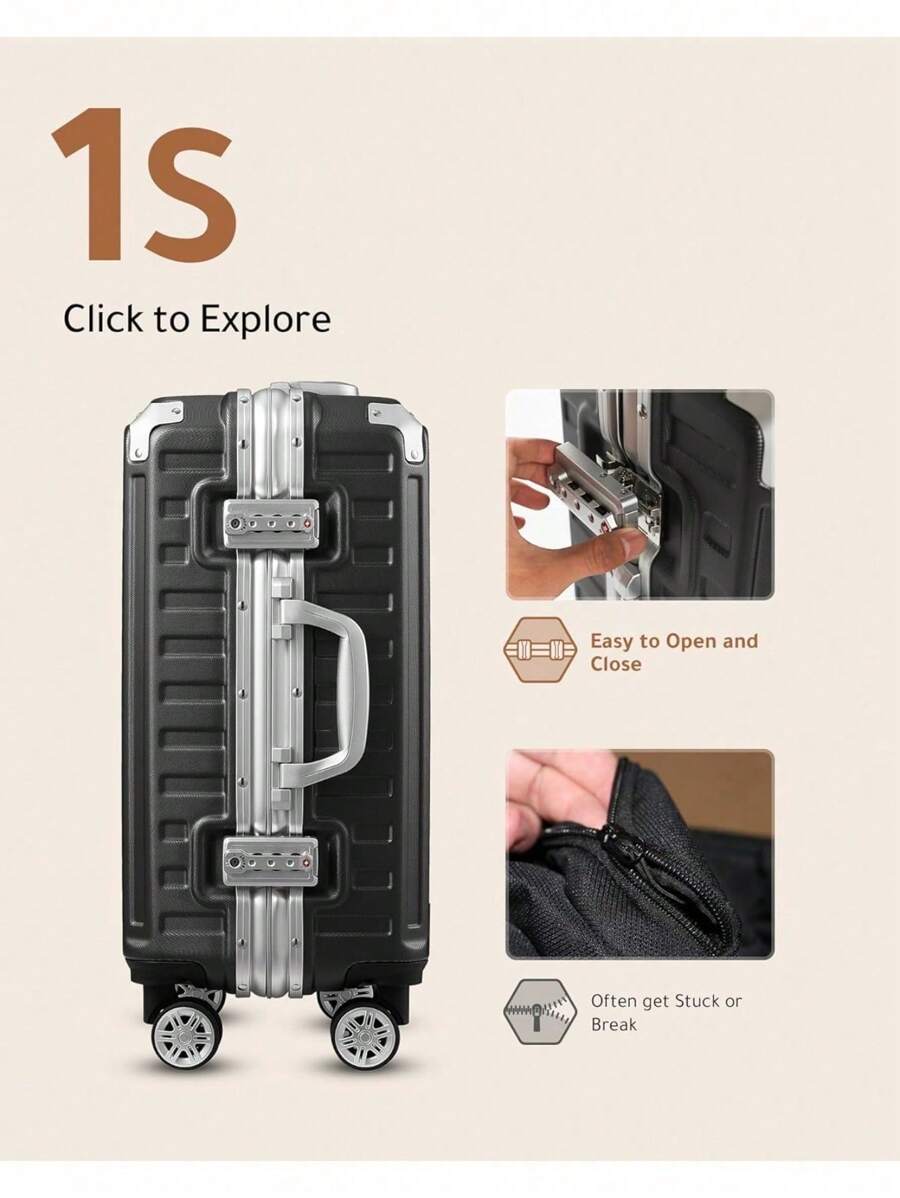 LUGGEX 26 Inch Luggage With Aluminum Frame, 72L Polycarbonate