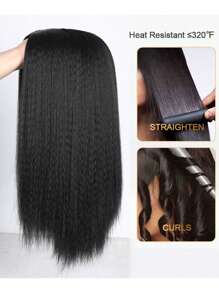 Kinky Straight Wigs For Black Women Middle Part Black Wig Glueless Synthetic Wigs High Quality 18inch Yaki Straight Wigs Yaki Straight Wigs For Women Cheap Wigs On Daily Use Cosplay - Black - View 4