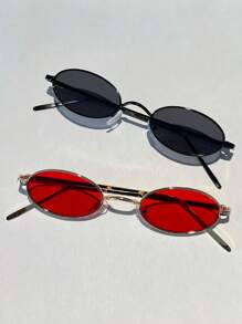 Small Round Villain Sunglasses Men Women Stylish Unique UV400 Original - 黑色 - 查看 5