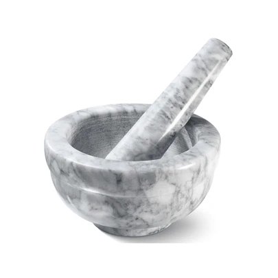 HOME IT Mortar And Pestle Set - Small Grinding Bowl Container For Guacamole, Spices, Salsa, Pesto, Herbs - Best Mortar And Pestle Spice And Pills Crusher Set, Holds Up To 3oz - 3.75 And 4.5x2 Inch, Marble Gray