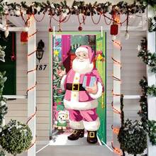Trang trí cửa hiện đại hình ông già Noel màu hồng - Khắc tường Giáng sinh bằng polyester - 1 ảnh nền in ngày lễ, thích hợp cho trong nhà/ngoài trời - lý tưởng cho tiệc Giáng sinh và trang trí nhà cửa - 70,9 X 35,4 inch, Giáng sinh - Nhiều màu - Xem 4