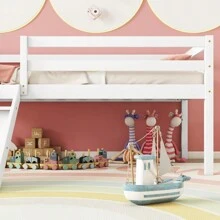 Twin Low Loft Bed With Slide, Ladder, Safety Guardrails, No Box Spring Needed, White