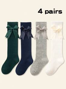4 đôi tất cao đến đầu gối kiểu công chúa viền ren thủ công cho bé gái màu xanh lá cây, xanh dương, xám, trắng, đỏ, xanh lá cây đậm, hồng, xám, xanh navy - Nhiều màu - Xem 9