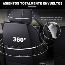 Funda de asiento universal, 5 asientos, incluye reposacabezas, funda para coche, funda de asiento de piel sintética, funda de asiento envolvente, universal para todas las estaciones, funda de asiento transpirable, adecuada para sedanes, camionetas, SUV, filas delanteras y traseras, funda de asiento negra, buena textura, festivales, regalos, modificaciones, protección del asiento, autopartes, Día del Padre, comodidad y lujo en los desplazamientos diarios, accesorios para el interior del coche - Negro - Ver 8