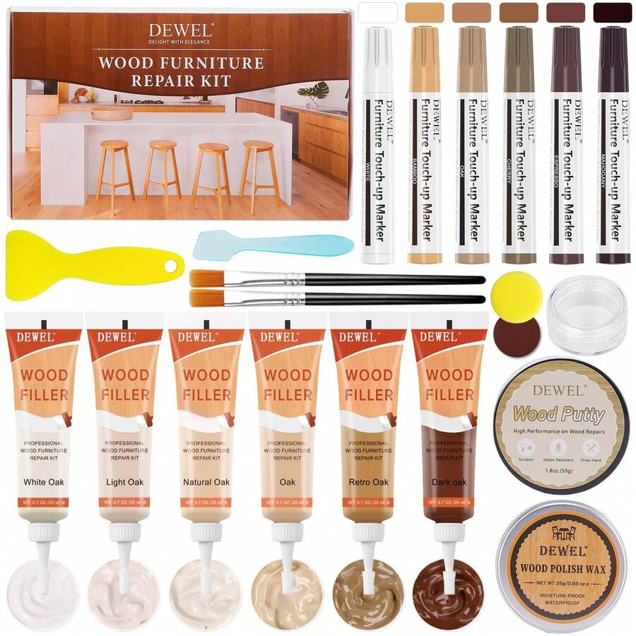 DEWEL Wood Furniture Repair Kit, Walnut Colors Series Furniture Touch Up Markers And Wood Fillers, Wood Putty With Wood Polish Wax For Restoring Any Wood, Scratches, Cracks, Wood Floor - Walnut Colors Series - View 1