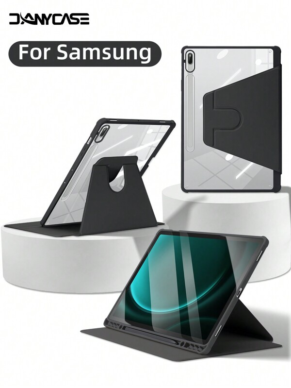 Funda rotatoria delgada de Apple DANYCASE compatible con Samsung Galaxy Tab S9 FE+ S9+12.4 pulgadas S9 S9FE A8 S7+S8+ S7FE S7 S8 S6lite con ranura para lápiz, diseño resistente a golpes, cubierta trasera transparente clara