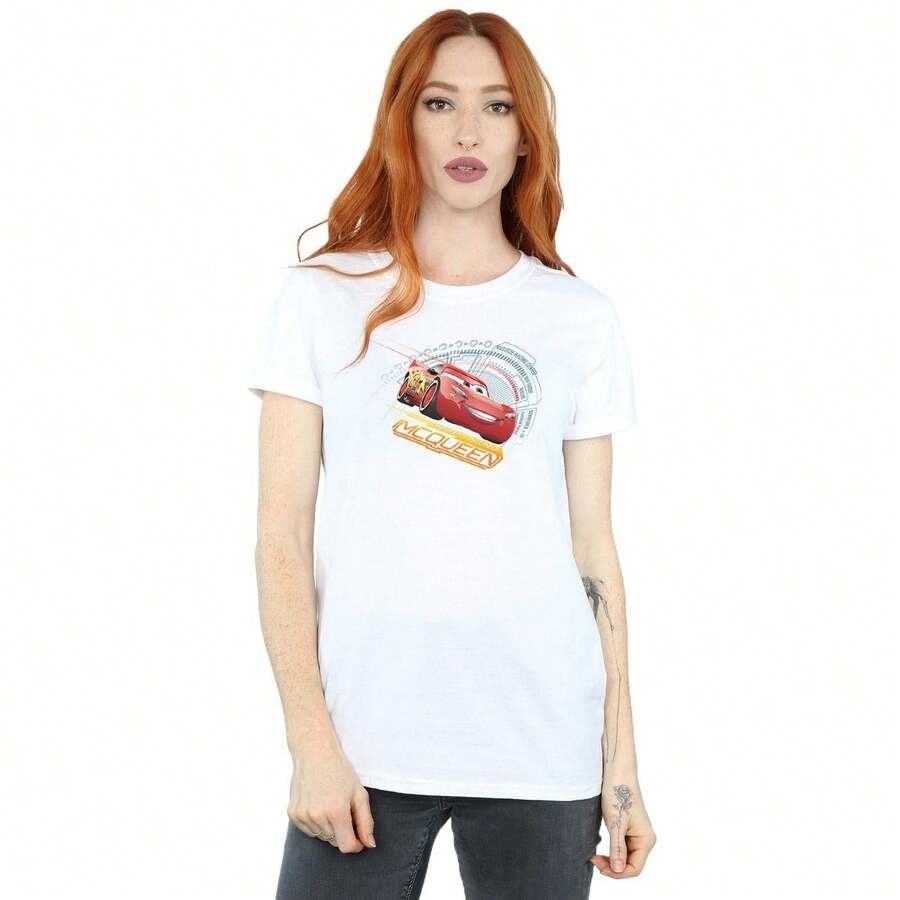 Disney Camiseta tipo novio de algodón con diseño de Cars  para mujeres/damas (blanco) - Blanco - Ver 1
