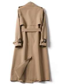 Double-Breasted Trench Coat With Slant Pockets And Belt - Black - View 6