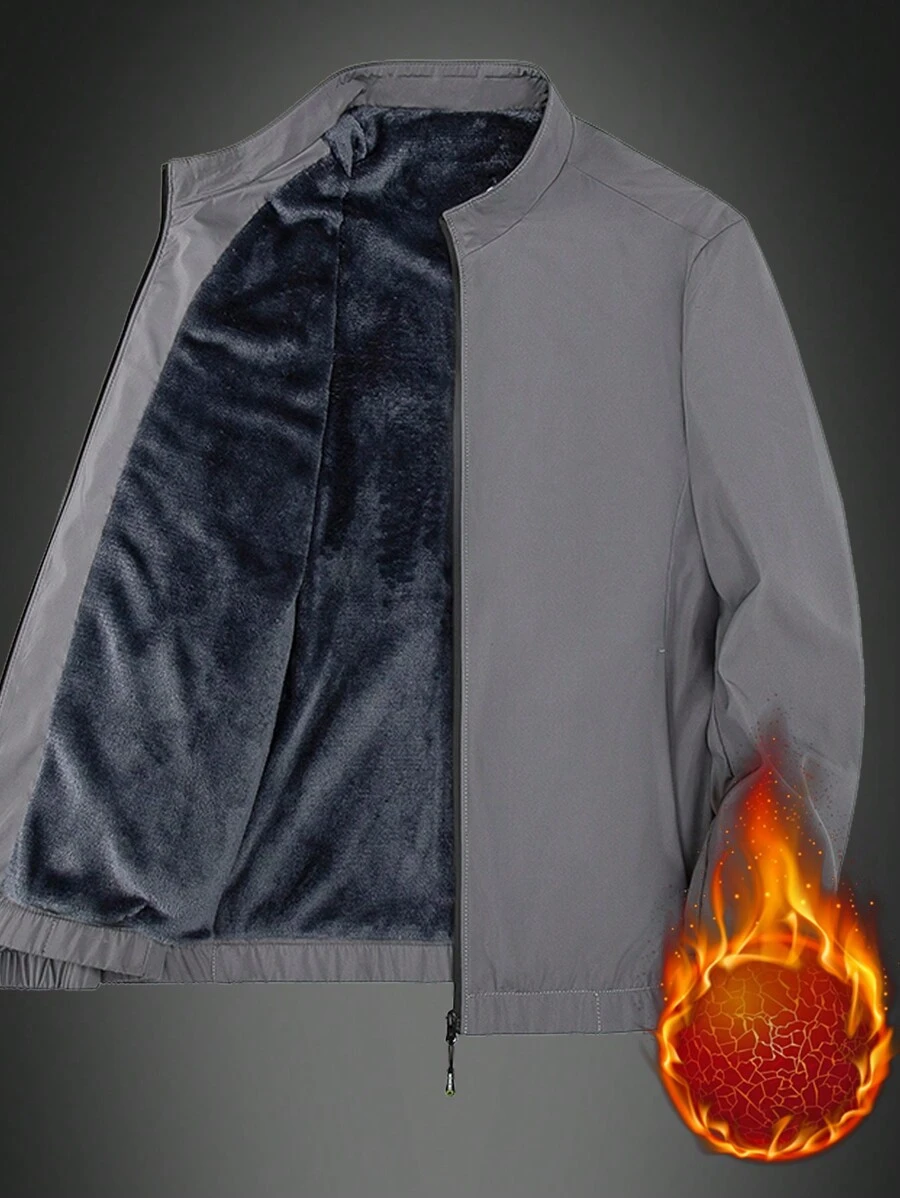 Men's Thermal Lined Jacket And Shorts Set, Stand Collar - Grey - View 1