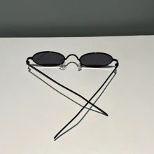 Small Round Villain Sunglasses Men Women Stylish Unique UV400 Original - 黑色 - 查看 3