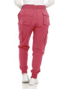 Women's Cargo Scrub Jogger Pants – 4-Way Stretch, Elastic Waist, Multiple Utility Pockets, Wrinkle-Resistant, Workwear For Nurses & Healthcare Professionals - Màu Hồng Tươi - Xem 3