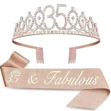 2 件/套 15 岁 16 岁 18 岁 20 岁 21 岁 25 岁 30 岁 35 岁 40 岁 45 岁 50 岁 55 岁 60 岁 65 岁 70 岁 80 岁女士玫瑰金佩戴皇冠玫瑰金岁头带发梳水钻水晶皇冠头饰生日快乐装饰周年装饰生日快乐缎带派对用品腰带丝带水钻皇冠生日快乐精美，圣诞节 - 玫瑰金 - 查看 12