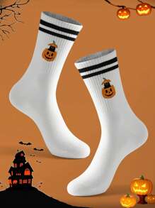 1 Cặp tất dài đến bắp chân họa tiết đầu bí ngô đôi Unisex, hình dơi, đầu bí ngô, dễ thương, hoạt hình, thấm hút mồ hôi, mặc thường ngày, thích hợp cho học sinh đi học, mặc hàng ngày, Halloween - Nhiều màu - Xem 10