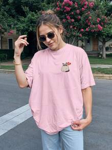 T-Shirt Shirt Cat Cute Kitten Meme No Ref 2102 VEST NERD - Màu Hồng baby - Xem 5