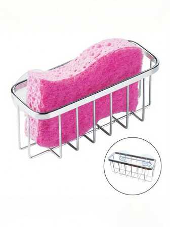 1 Set Of Kitchen Stainless Steel Dishwashing Sponge Holder Basket With Suction Cup, Wall Mounted Non Punched Durable Organizer, Very Suitable For Kitchen Sink And Bathroom Organization, Household Items